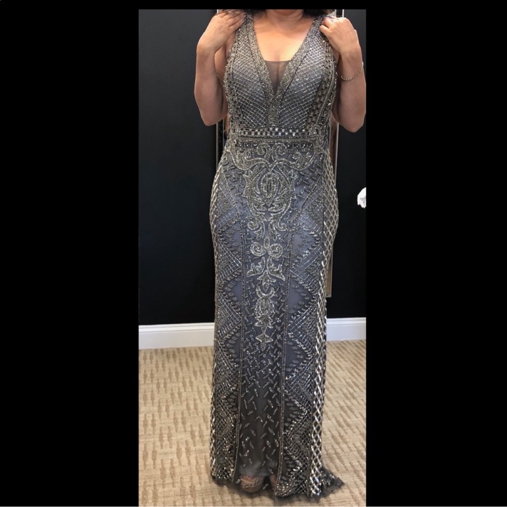 Elegant Gray Beaded Gown